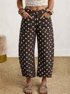 Women's Polka Dot Print Vintage Elegant Denim Curvy Pants, Stylish Retro Design, Comfortable Fit, Perfect for Casual Wear