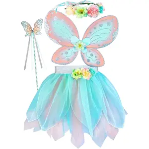 X-CPA20  Girls Fairy Costume Set with Butterfly Wings Tutu Wand and Halo Headban