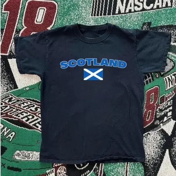 Scotland Baby Tee Y2K 90s Style, Vintage 2000s Football Fan Baby Tee, Scotland Graphic Shirt, Trendy Euro Aesthetic Top for Women