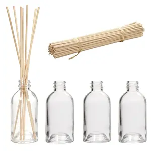 Set of 4 Glass Diffuser Bottles with Bulk Pack of 100 Rattan Diffuser Reeds - 85ml