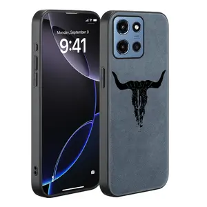Luxury artificial leather phone case for MOTO G86 Power/G Power 2025 /G 2025 /G 5G 2024/G Play 2024 5G /G Stylus 5G /Edge 60 Pro/ Fusion,protective, Shockproof, high-quality,Longhorn Skull, Accessories