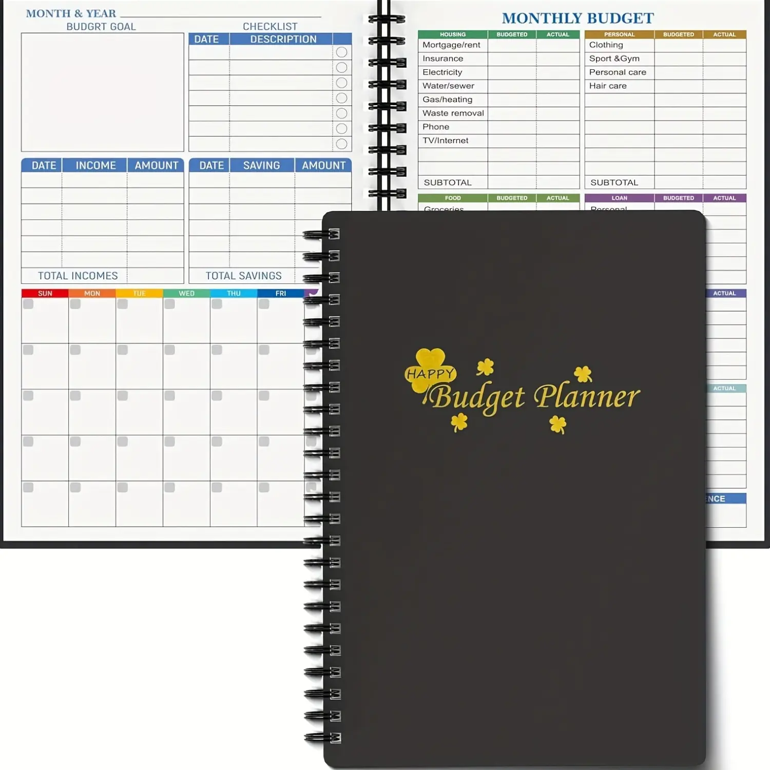 Budget Planner, Savings Challenge Planner, Savings Tracker Organizer - A monthly organizer with expense tracking notebook, undated financial planner/ledger, start anytime, A5 (8.6 x 5.9 inches), 100Gsm paper (gold)