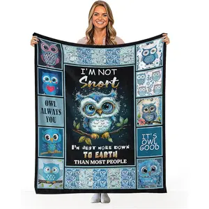 Cute Owl Decor Throw Blanket - Super Warm Soft Plush Lightweight Flannel Blanket Bedding for Kids Adults Women