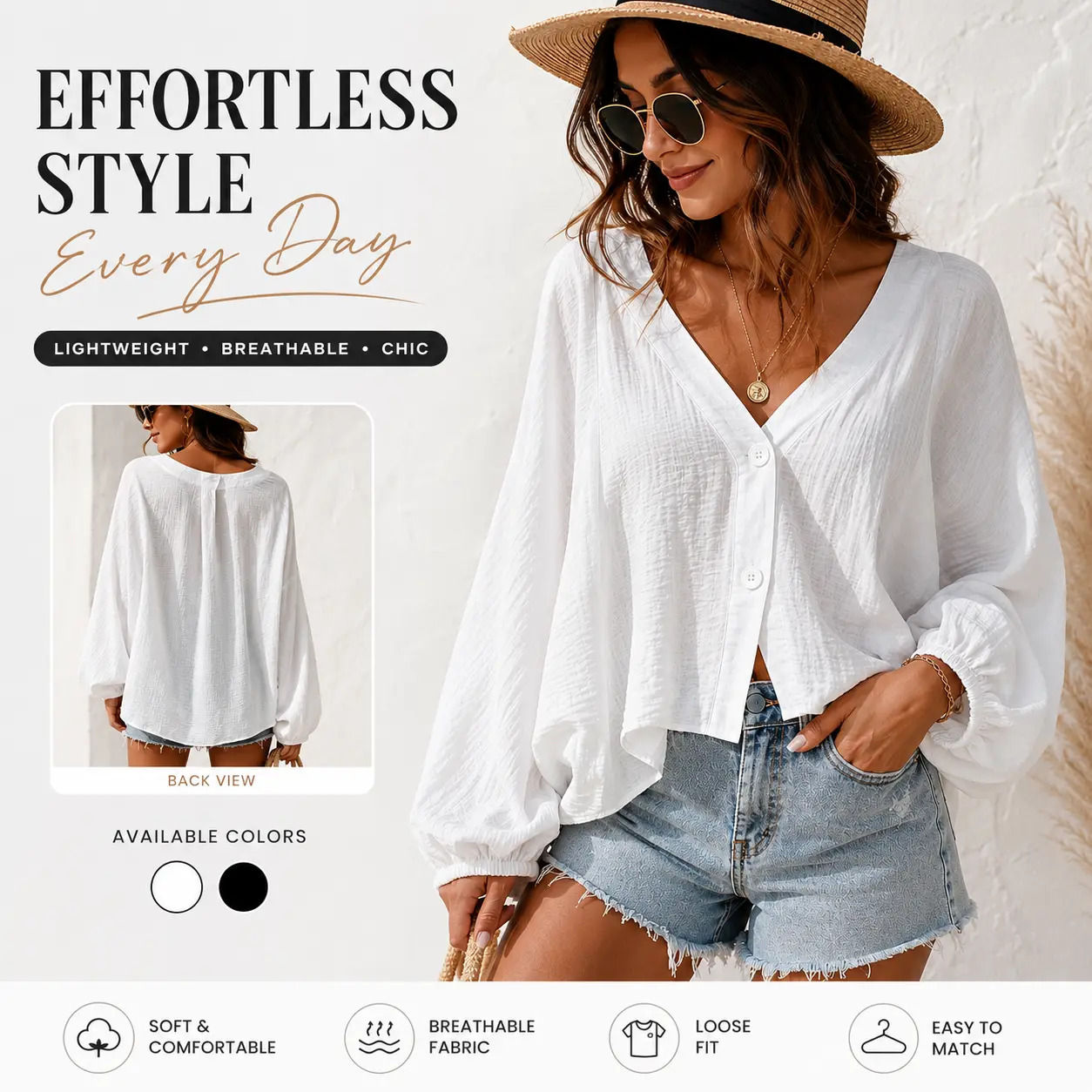 Women's Summer Loose Lightweight Short Jacket, Sheer Figure‑Hiding Sun Protection Shirt, Casual Age‑Reducing Long Sleeve Blouse