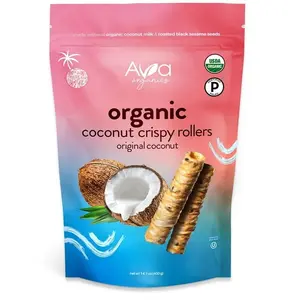 Ava Organics Coconut Crispy Rollers, 14.1 oz – Organic Coconut Milk Wafer Rolls, Gluten-Free, Non-GMO, Light & Crunchy Healthy Snack