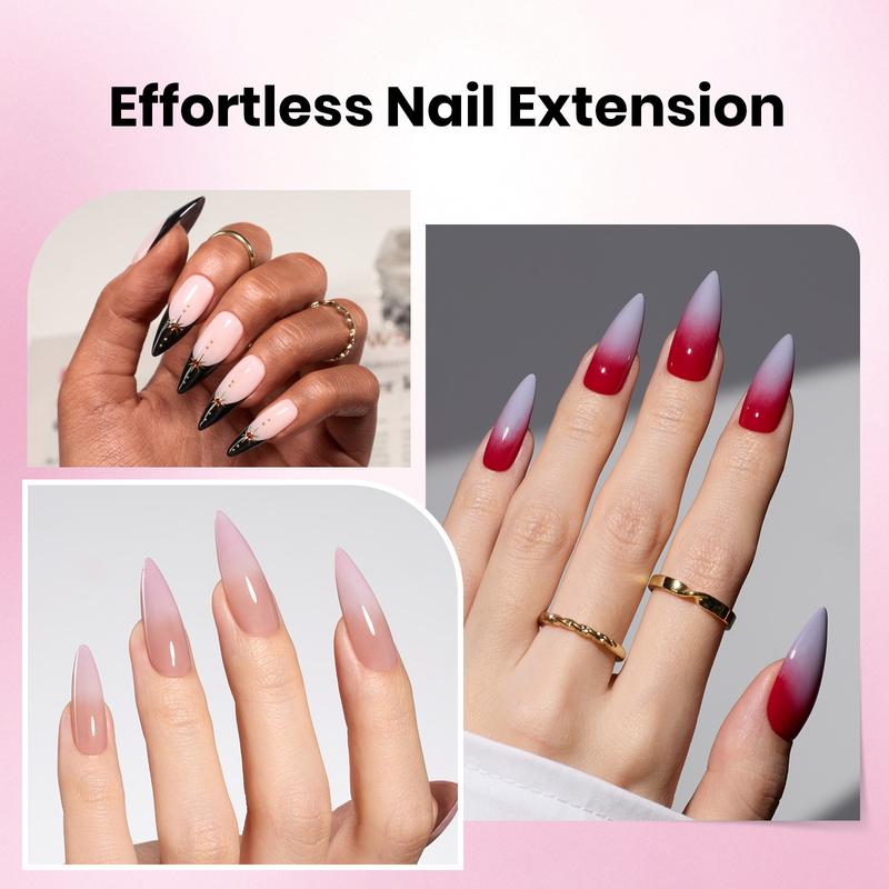 Beetles Tipex Lite Nail Tips Kit –  Square Stiletto Almond Coffin, 256 PCS in 16 Sizes | Pre-Etched, Thick Full Cover Acrylic Tips with Nail Glue, Base & Top Coat, Nail Prep Kit, Mini UV Lamp Manicure Art DIY Gift for Women