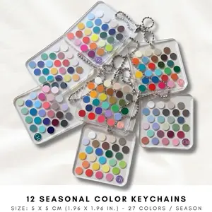 12 Seasonal Color Acrylic Keychain | Small Portable Personal Color Analysis Palette Swatch Card | Plastic Pocket Color Chart Guide & Gift