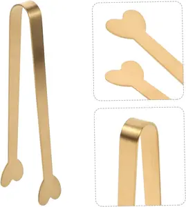 Serving Tong | 5-Piece Gold Heart-Shaped Kitchen Tong | Buffet Tongs | Stainless Steel Cooking Utensil For Serving Food, Salads, BBQ, Dining, Parties, And Daily Kitchen Use