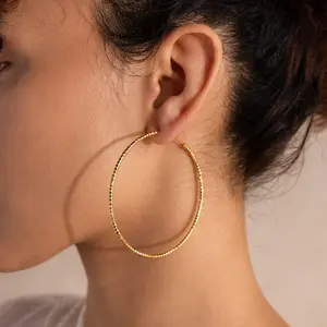 Large Sparkle Hoops by Caitlyn Minimalist - Thin 18K Gold Plated Hammered Hoop Earrings - Lightweight Statement Jewelry - Perfect Gift for Her