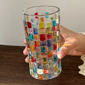 Hand-Painted Glass Cups, Rainbow Color Drinkware, 350ML Whiskey Glasses, Home Bar Accessories, Wedding Gifts, Artistic Beverage Containers