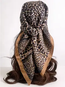 Leopard Print Square Scarf for Women, Luxury Imitation Silk Bandana, Casual & Versatile Neck Accessory, Stylish Fashion Item