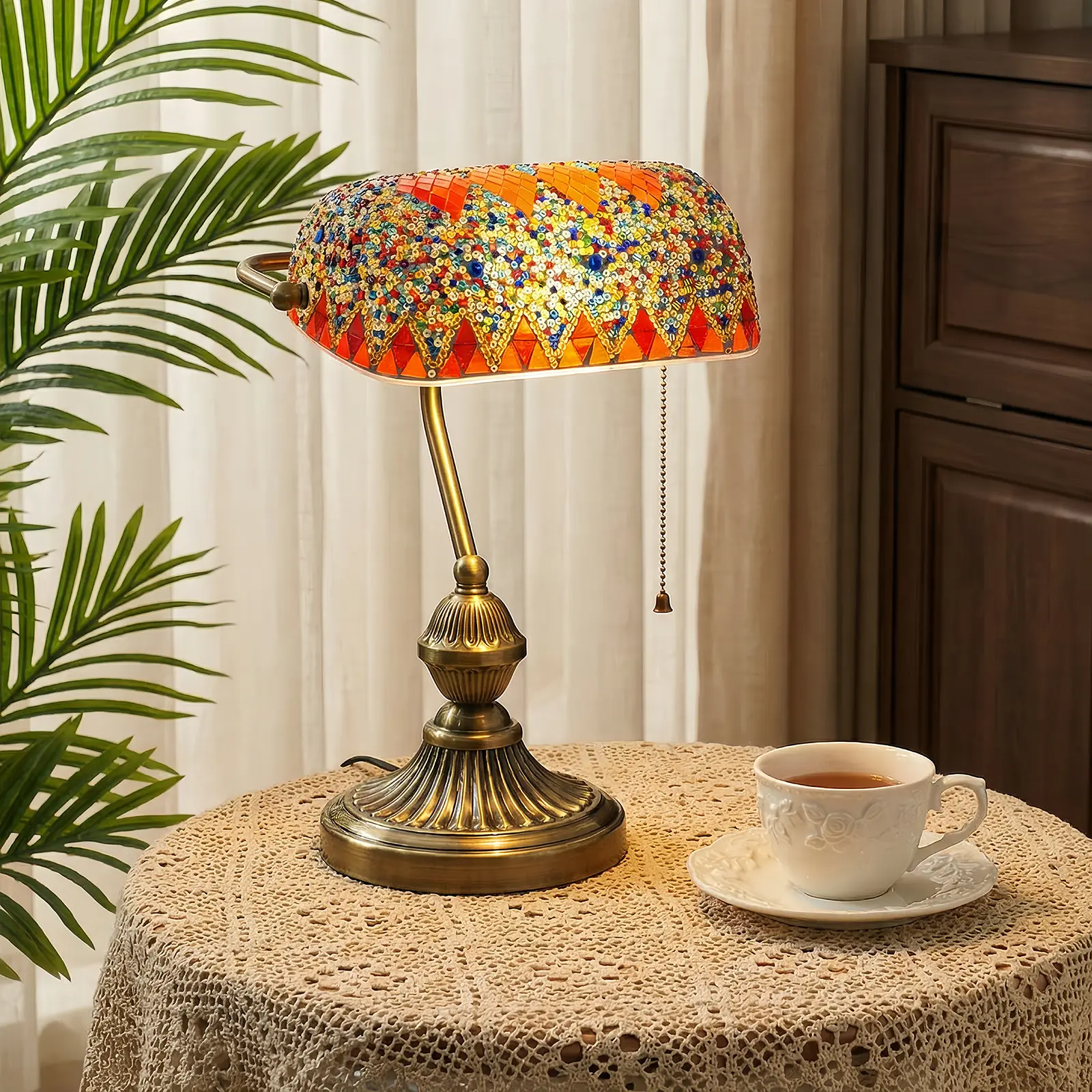 Turkish Mosaic Glass Bankers Desk Lamp Table Light for Office Study Classic Desk Lamp  E26 Bulb Compatible