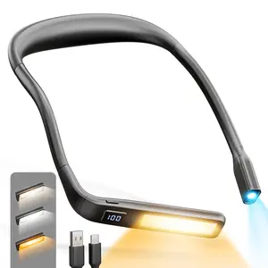 Rechargeable Eye-Care Neck Reading Light, 3 Color Dimmable Bendable Lamp with Power Display Timer, Hands Free Neck Light for Knitting Crochet Craft Reading