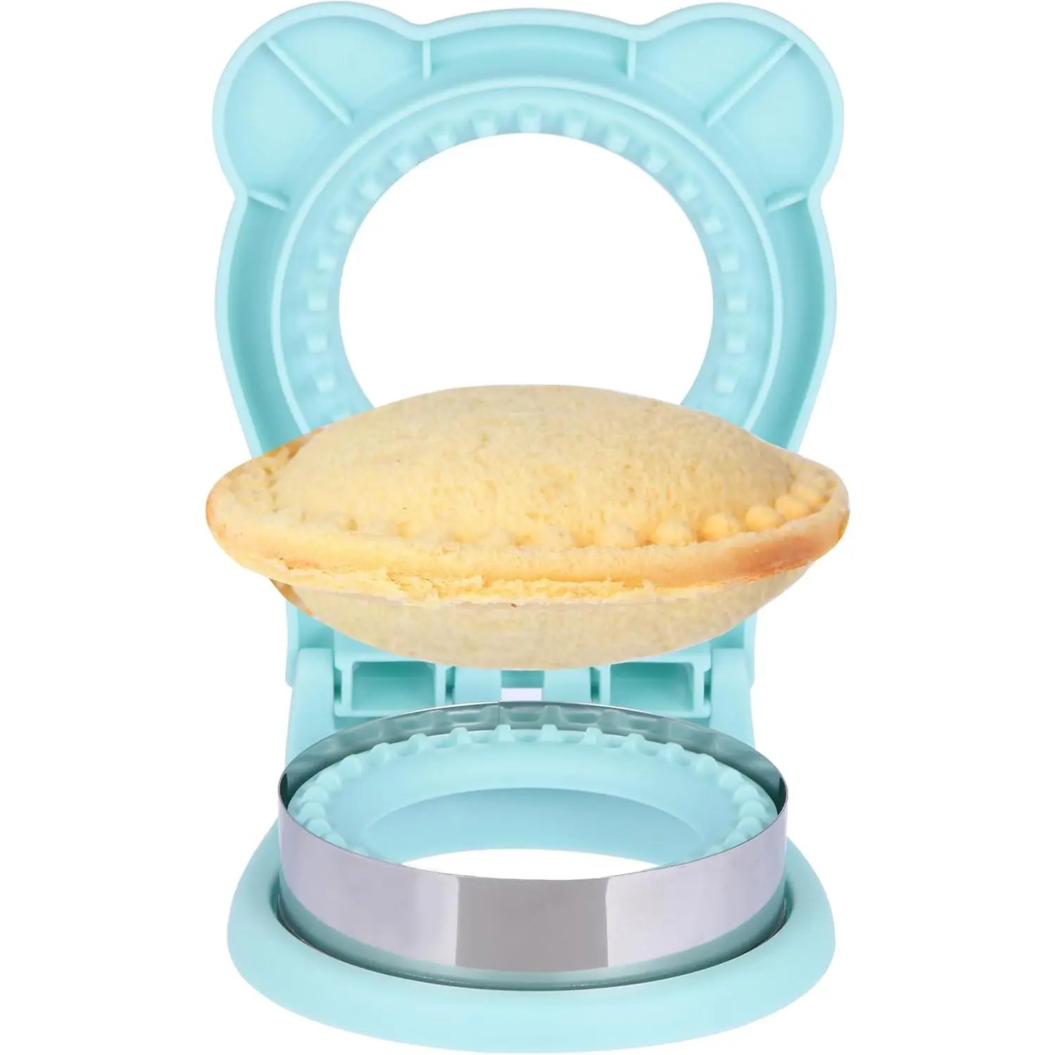 Sandwich  and Sealer, Stainless Steel Uncrustable Sandwich Maker with Crimper,Round Circle Shape for Peanut Butter Jelly, Pancake, Cookie,Crustless Bread Sealer for  Lunchboxes (Light Blue)