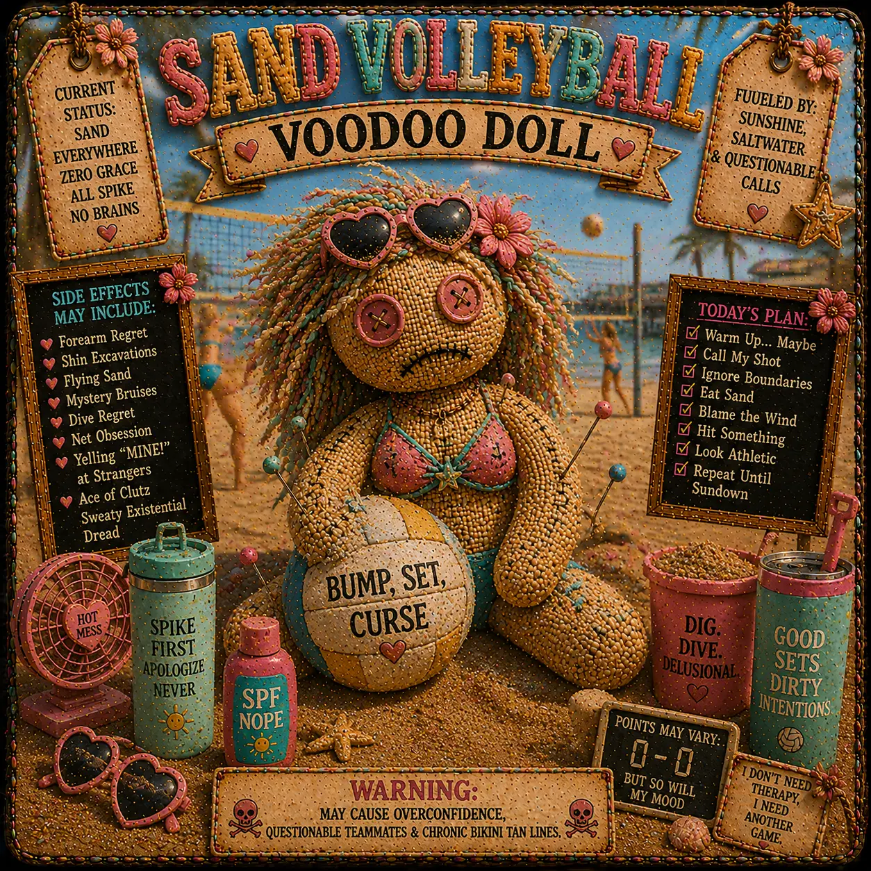 Sand volleyball voodoo doll magnet
