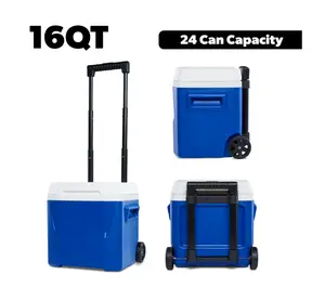 16 QT Hard-Side Laguna Ice Chest Cooler with Wheels, Blue for Sports & Outdoor, Camping & Hiking Camp Kitchen Use