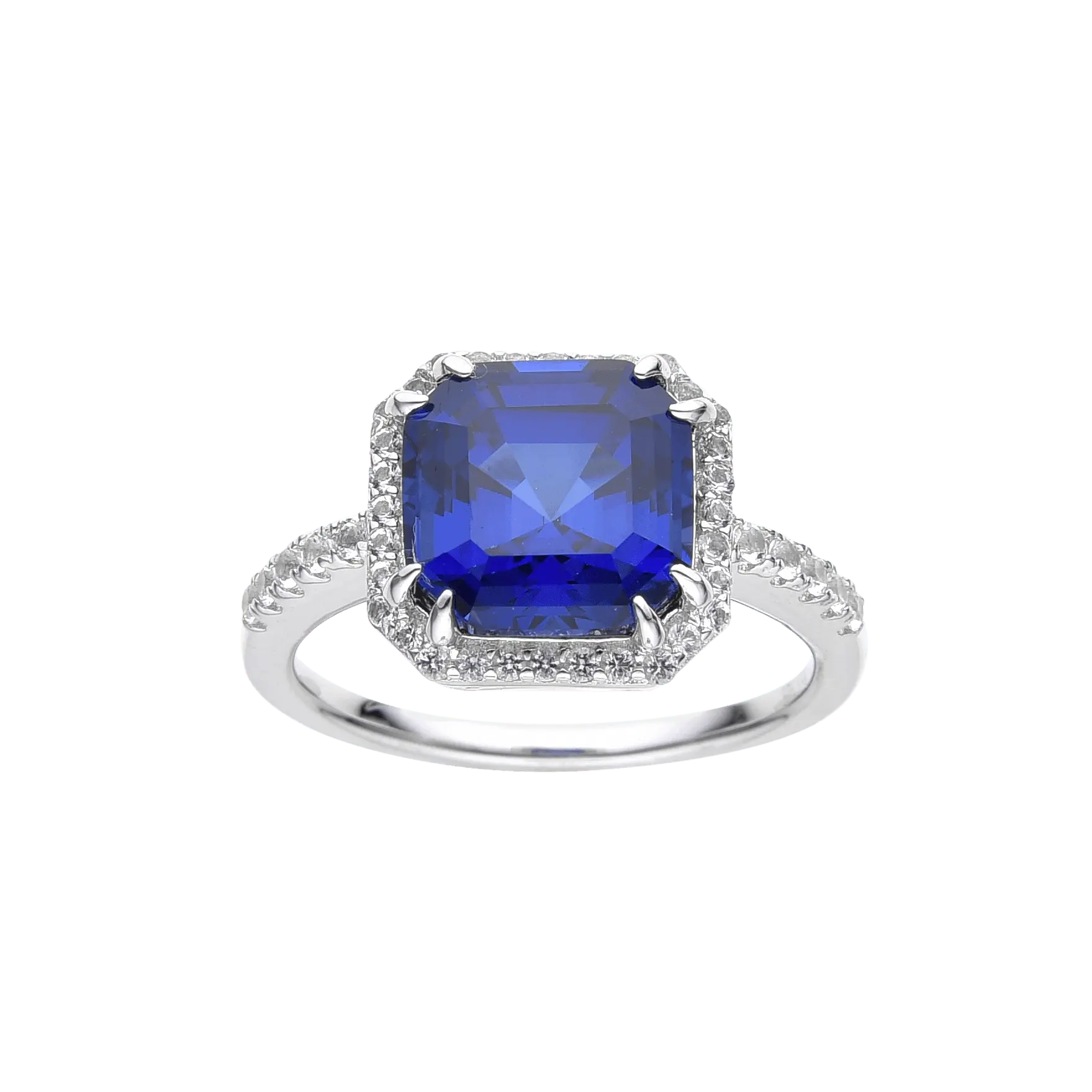 Fine Color Jewels Ceylon Sapphire Asscher Cut Halo Ring - Elegant Design for Everyday Wear
