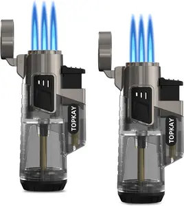 Cigar Lighters Triple Jet Lighters, Windproof Butane Refillable Lighters with a Gift Box, 2 Packs (Butane Not Included)