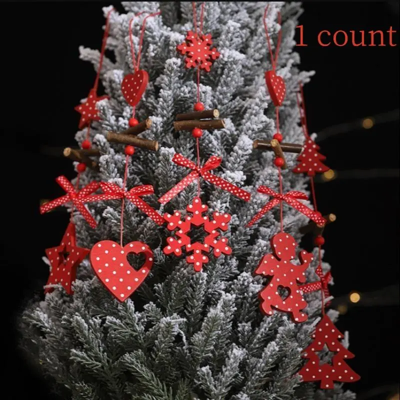 Random Style Wooden Tree & Star & Snowflake Hanging Ornament, 1 Count Cute Hanging Pendant for Christmas Tree, Festive Decorations for Home Party Gift