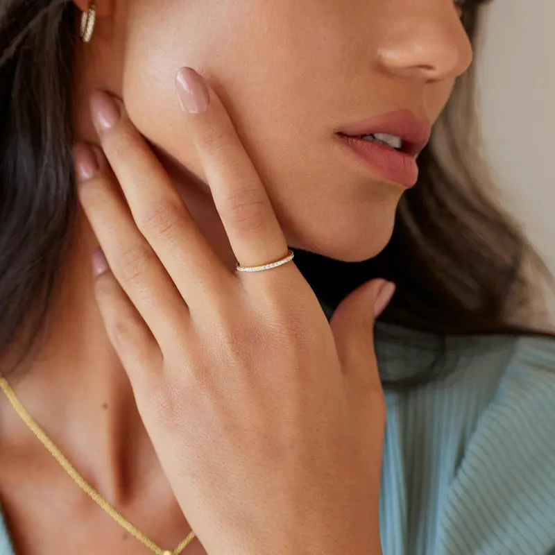 PAVOI 14K Gold Plated Solid 925 Sterling Silver CZ Simulated Diamond Stackable Ring Eternity Bands for Women PAVOI 14K Gold Plated Solid 925 Sterling Silver CZ Simulated Diamond Stackable Ring Eternity Bands for Women