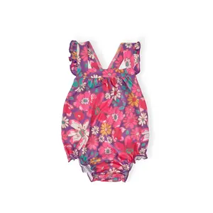 Hawaiian Floral Ruffle Cross Back Romper