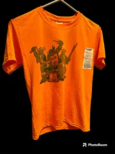 GQ quality Orange Ninja Turtle T-shirt Adult Size Small Crew Neck Casual Menswear Polyester Top Tshirt Medium Cool Graphic School Shirt that is Shortsleeve. Cool  Streetwear shirt.