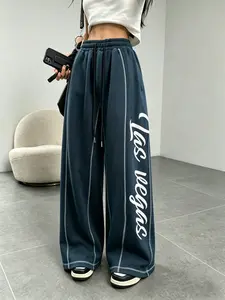 Drawstring Adjustable Pocket Wide Leg Long Pants, Soft Skin-Friendly Fabric, Comfortable Casual Pants for Women, Fashionable Everyday Daily Wear
