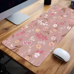 Dainty Floral Pink Minimalist Mouse Pads Extra Large Computer Desk Top Mat Mouse Pad for Laptop Mouse Desk Pad Desk Mats with Non-Slip Rubber Base Stitched Edge for Home and Office Desktop Accessory