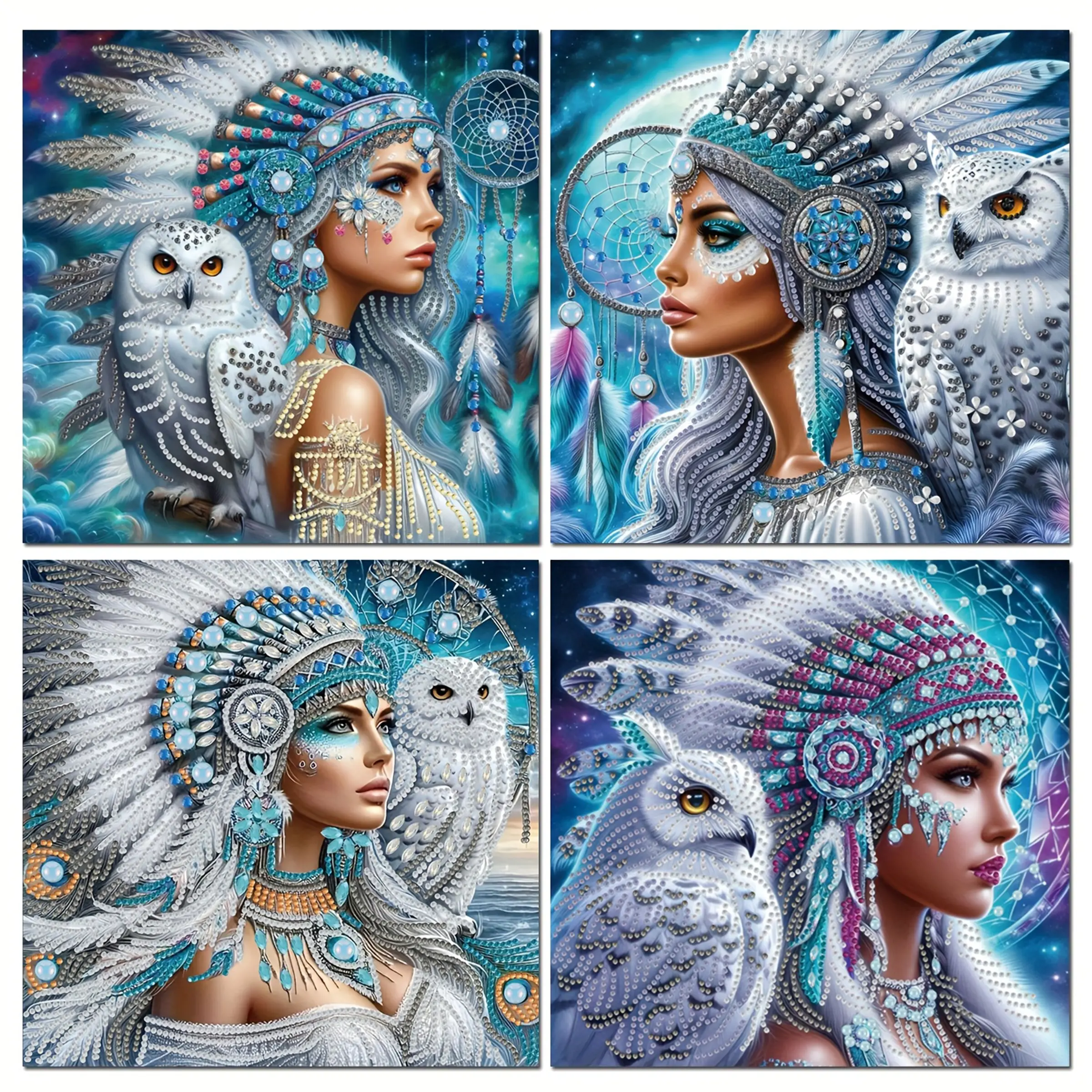 4pcs/set 11.8x11.8 inch,Native Woman,5D DIY Special Shape Crystal Partial Diamond Painting for Adults,Sparkling Gem Art,Diamond Art Kits,Diamond Mosaic Art kit for Beginners,Home decor