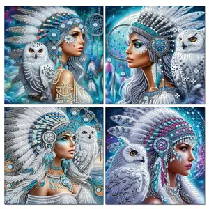 4pcs/set 11.8x11.8 inch,Native Woman,5D DIY Special Shape Crystal Partial Diamond Painting for Adults,Sparkling Gem Art,Diamond Art Kits,Diamond Mosaic Art kit for Beginners,Home decor summerwins