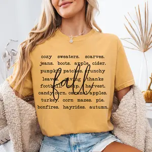 Fall Words Comfort Colors T-Shirt Autumn Graphic Tee Cozy Fall Shirt Womenswear Top