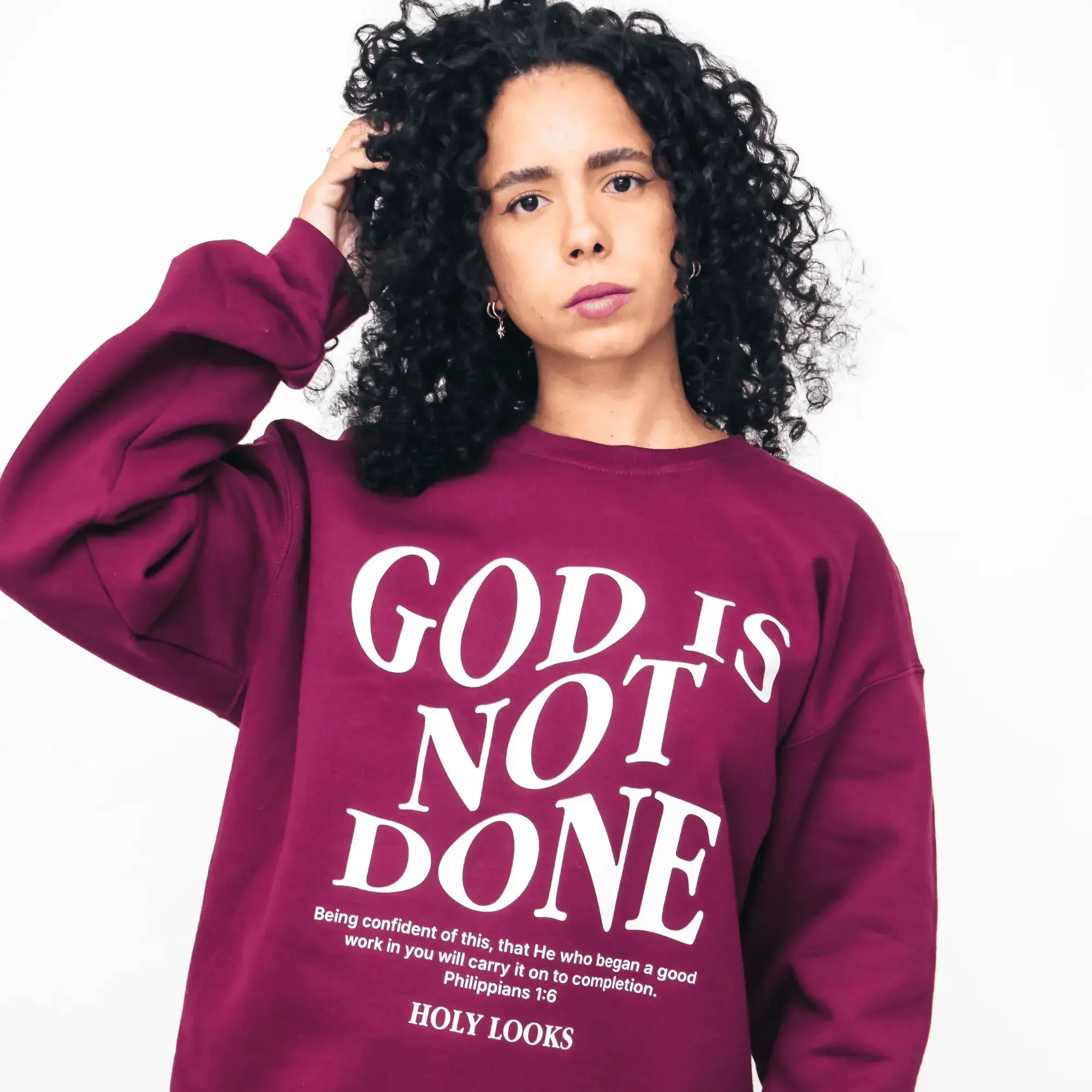Women's "God Is Not Done" Maroon Hoodie - Pullover Sweatshirt, Everyday Wear Piece, Flattering Fit, Casual