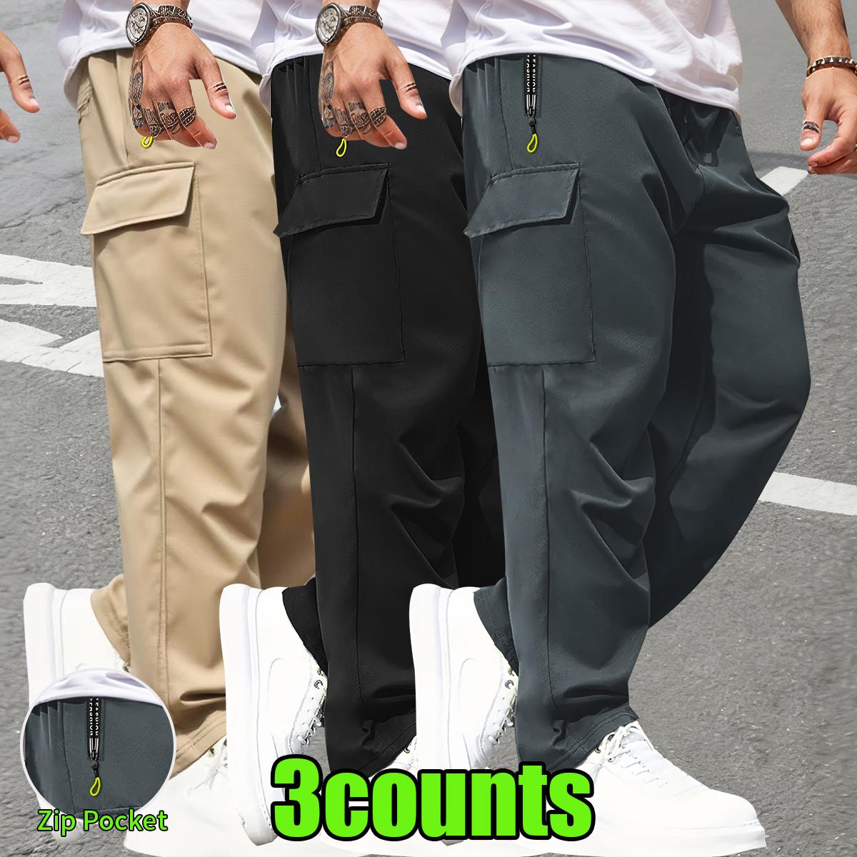 Men's Heavy Duty Pants with Multi Pocket Design Straight Leg Cargo Trousers, Adjustable Drawstring Waist, All Season Casual Outdoor & Workwear (Compatible for,, Travel) Solid Color. Menswear