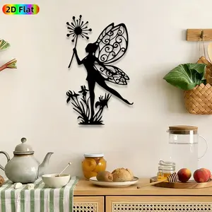 1pc Fairy with Dandelion Wand Metal Wall Art, Enchanted Fairy wall Scupltures Mural, Intricate Craftsmanship, Perfect for Childrens Day, Birthday Decor, Perfect for Bedroom Nursery Playroom Decor, Ideal Gift for Fantasy Decor Enthusiasts.