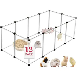 12 Panels Transparent Small  Playpen,48" x 24" x 16" Portable  Playpen,Plastic Enclosure,Puppy Play Pen for Indoors Outdoor  Fence for Guinea Pigs,Bunny,Ferrets,Hamsters,Hedgehogs