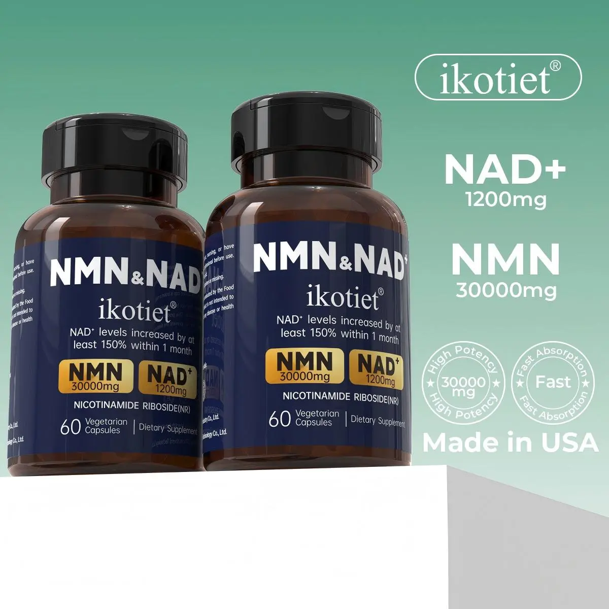 IKOTIET Vegetarian All-in-1 NAD+ & NMN, Magnesium Complex Collagen Supplements - 60 Capsules, Beauty & Wellness Support, Cellular Energy Booster, Anti-Aging for Men & Women, 30 Servings, 1 Bottle Fitness Edible Supplement   Healthcare Dietary