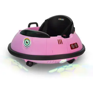 JOYMOR Electric Bumper Car for Kids & Toddlers, 12V Ride On UFO Bumping Toy Car Gifts, Manual and Remote Control, LED Lights, 360 Degree Spin (Pink)