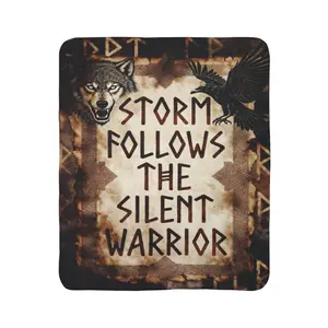 Storm Follows The Silent Warrior Blanket | Wolf Raven Fleece Sherpa