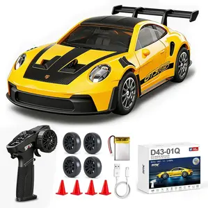 Mini Porsche 911 RC Car 1/43, Alloy 4WD Drift RC Vehicle with Gyro & LED Lights, 2.4G High Speed Remote Control Hobby Toy, ARRIS Version for Men Gift