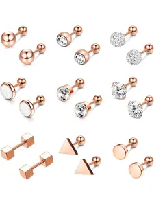 9 Pairs Stainless Steel Ball Stud Earrings Screw Back Earrings Studs Barbell CZ Cartilage Helix Ear Piercing Jewelry Set for Men Women High Quality Earrings