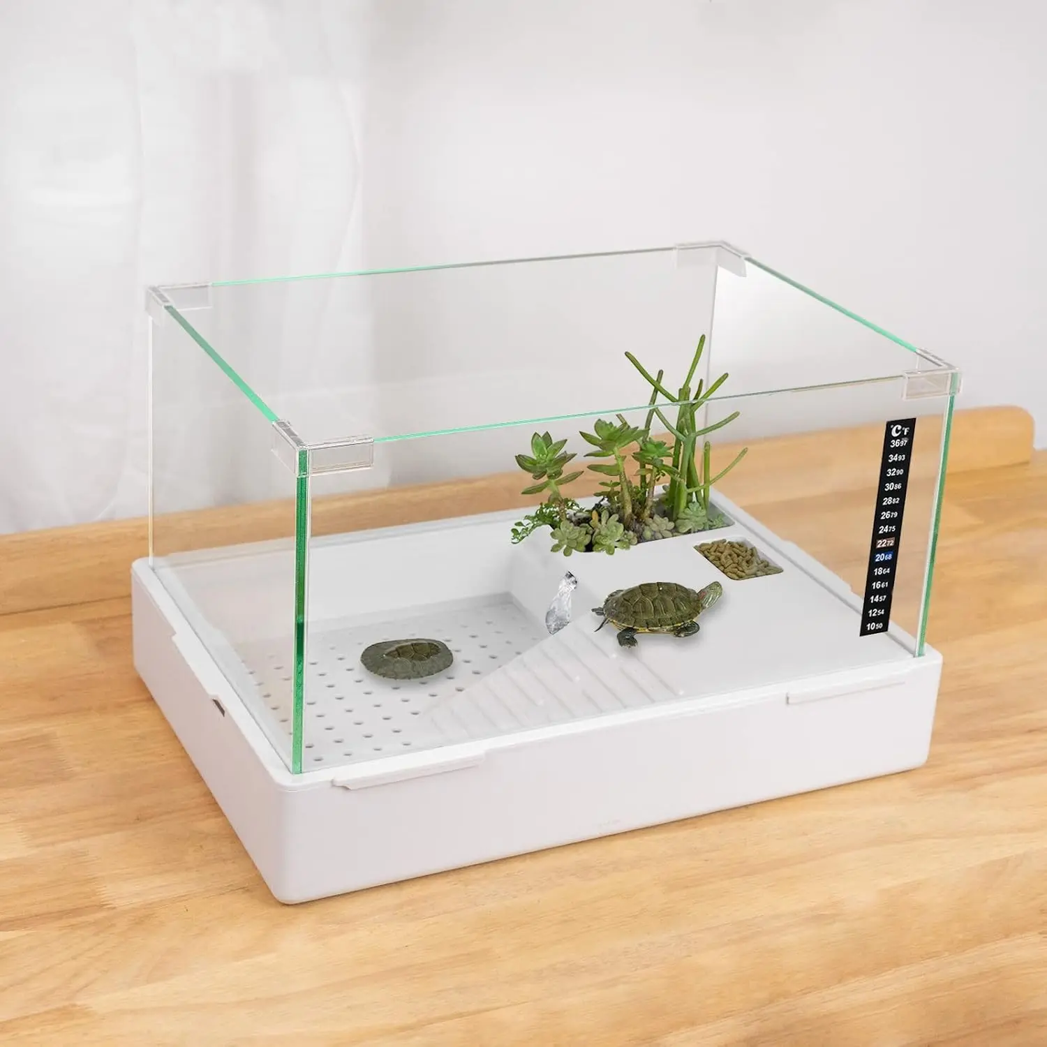 Turtle Tank with Adjustable Water Pump Filter, Full View Visually Tortoise Aquarium Habitat, Glass Material Easy Changing Water&Clean for Small Amphibious Creatures Reptiles (23"×13.5"×10")