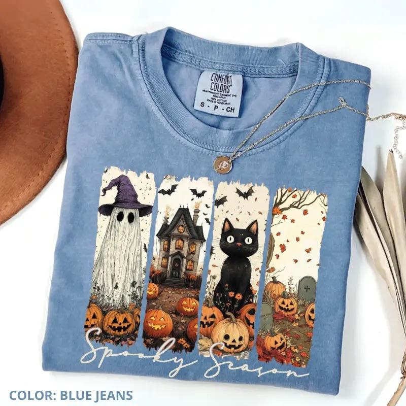 Comfort Colors Coquette Ghost T-Shirt, Vintage Halloween Pumpkin Shirt, Spooky Season Tee, Preppy Fall Apparel, Cozy Autumn