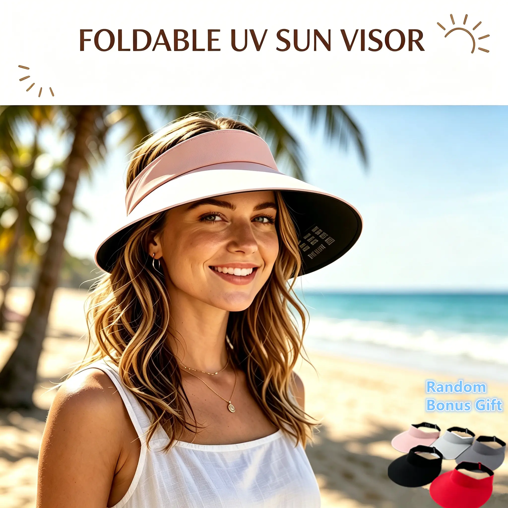Women's 2 PCS Sporty Chic Sun Sports & Outdoor Hats, UPF50+ UV Blocking Breathable Fabric Empty Top Visors with Wide Curved Brim, Ponytail Cutout, Adjustable Wind Resistant for Beach Vacation, Hiking, Driving, Quick Drying Sports & Outdoor Hats, Beach Hat