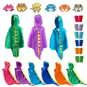 Dinosaur Dress Up Costume Set for Kids Boys Girls, Hooded Cape Mask Gloves, Christmas Halloween Birthday Party Accessories