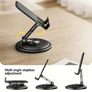 Multi-functional telescopic folding stand - 360° rotation, desktop black mobile phone stand - A must-have tool for freeing your hands, carbon steel phone stand, suitable for living room, office, bedroom, kitchen
