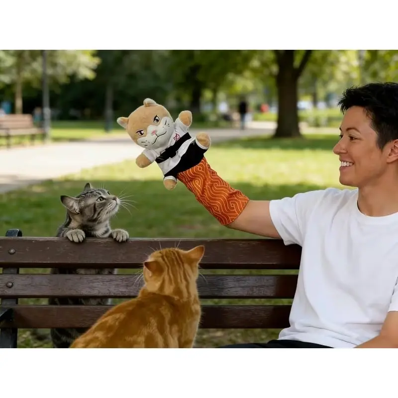 Arate Kitty Puppet, Wrestling Puppet with Protective Forearm Sleeve, Hand Biting for Play, Karate Kitten Interactive Boxing
