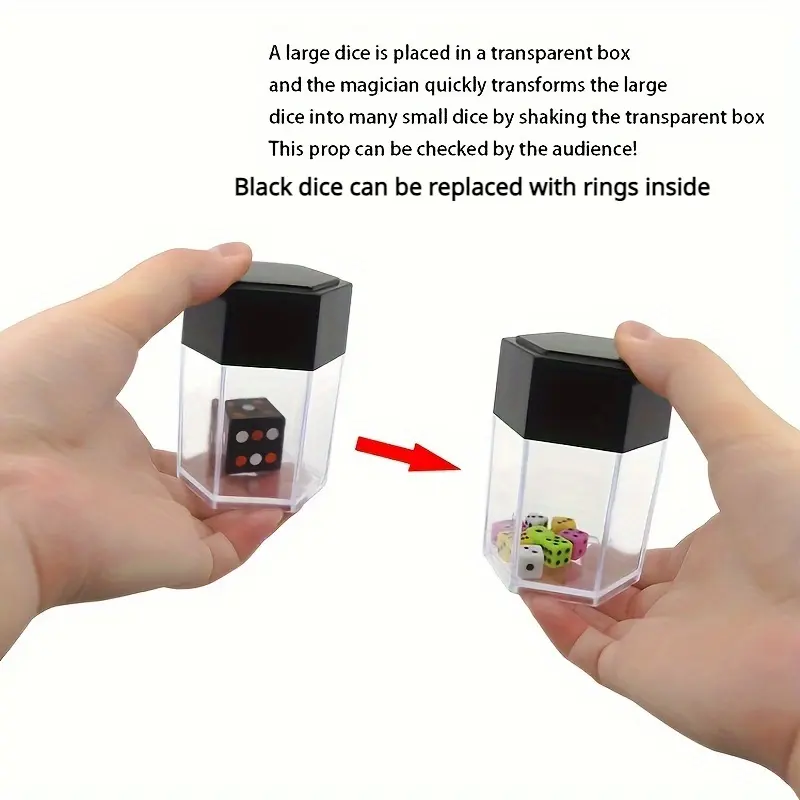 Magic Explosion Dice Set - Magic Tricks of Enlarging and Shrinking, with Instant Shrinking Dice, Replaceable Ring Holder and Explosion Effect, Suitable for Stage Performances, Parties, Magician Props