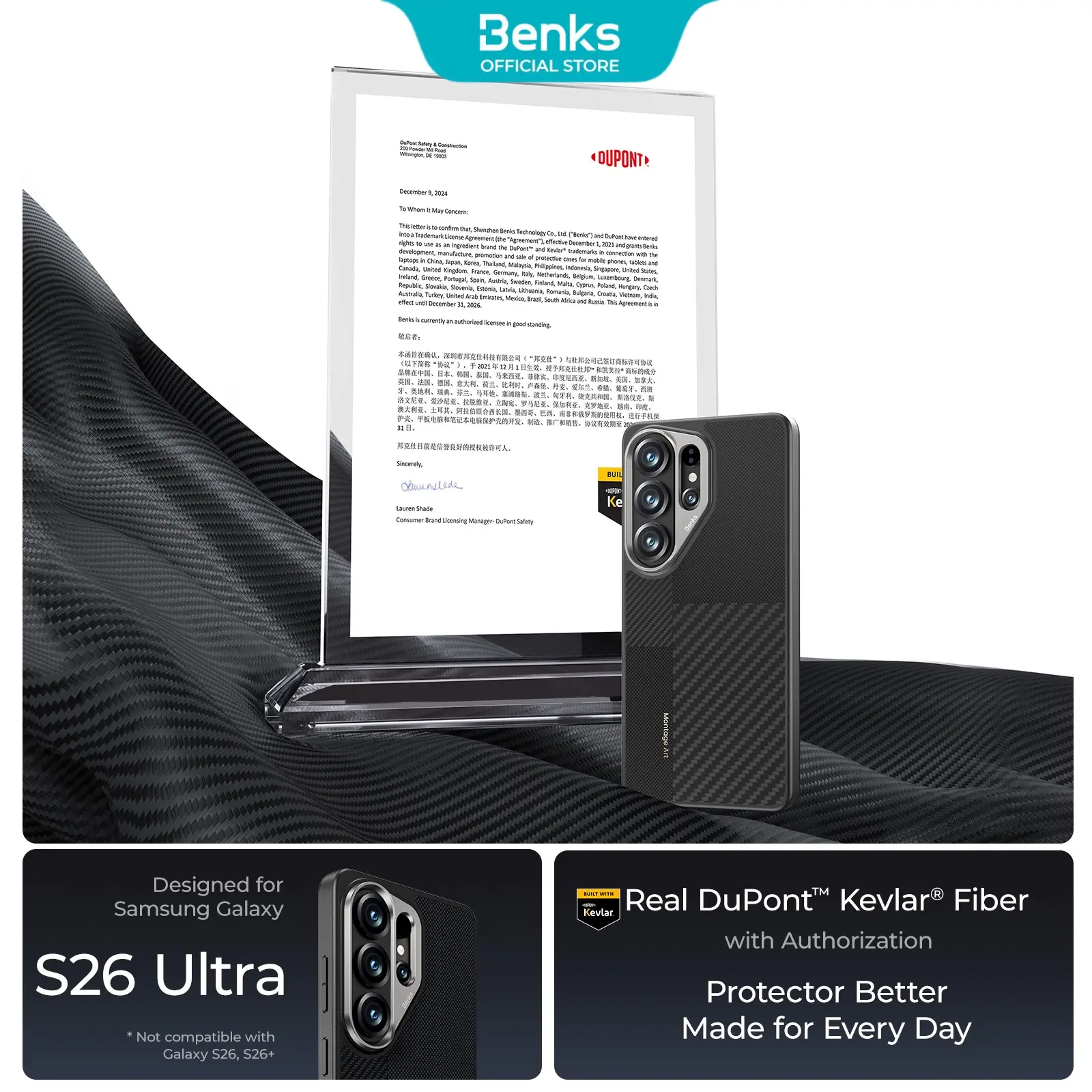 Benks Armor Protective Casing for Samsung Galaxy S26 Ultra - DuPont Kevlar Fiber 600D & 1500D Smartphone/Cellphone Case, MagSafe-Supporting, Lightweight Thin Shockproof Cover with Aluminum Camera Frame