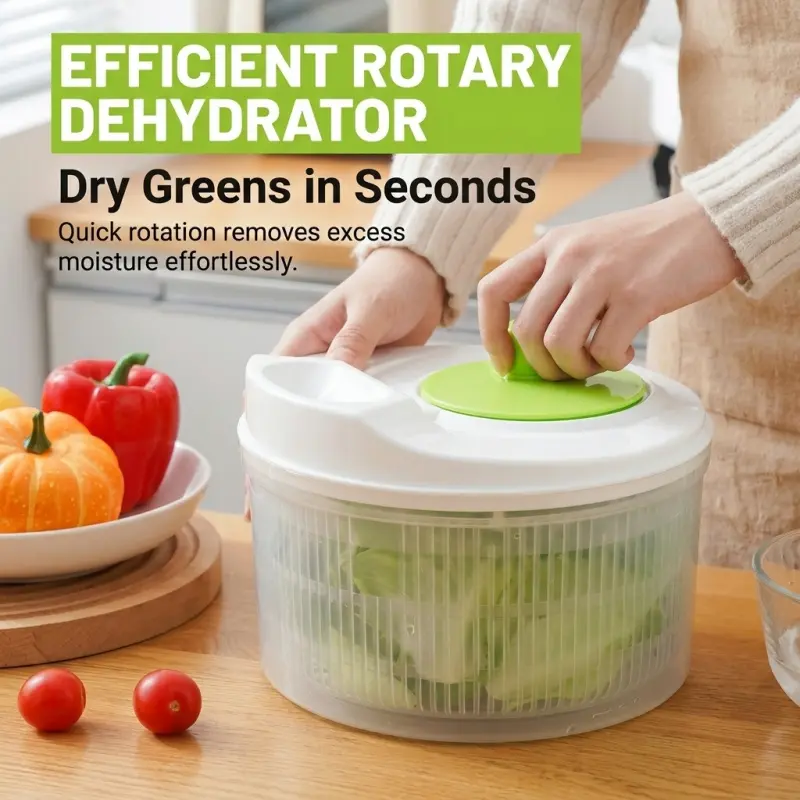 Manual rotary salad dehydrator, fast-rotating vegetable dehydrator, easy-grip lid design, suitable for kitchen vegetable dehydration, lettuce dryer, Moisture, Efficiency