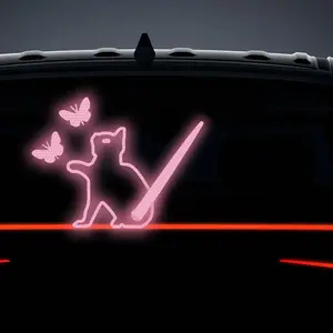 Reflective Cat Sticker for Car Rear Windshield, Funny Wiper Decal with Moving Tail, Self-Adhesive Kitten Catching Butterfly Design